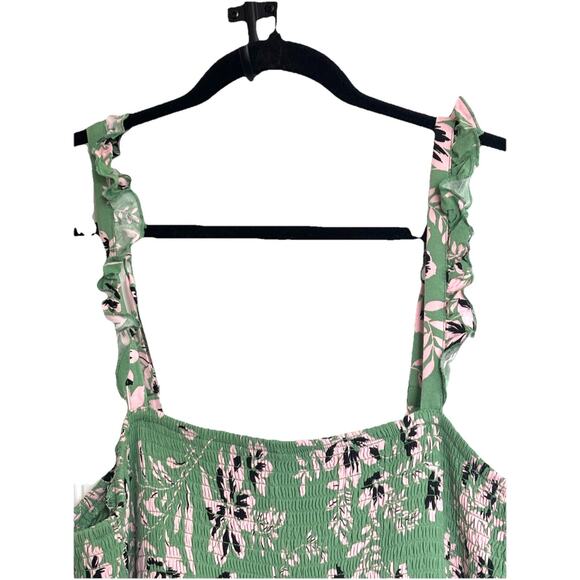 Torrid Sz 3 Plus Size Midi Dress Smocked Bodice Green Pink Flowers Cottagecore - Picture 5 of 8